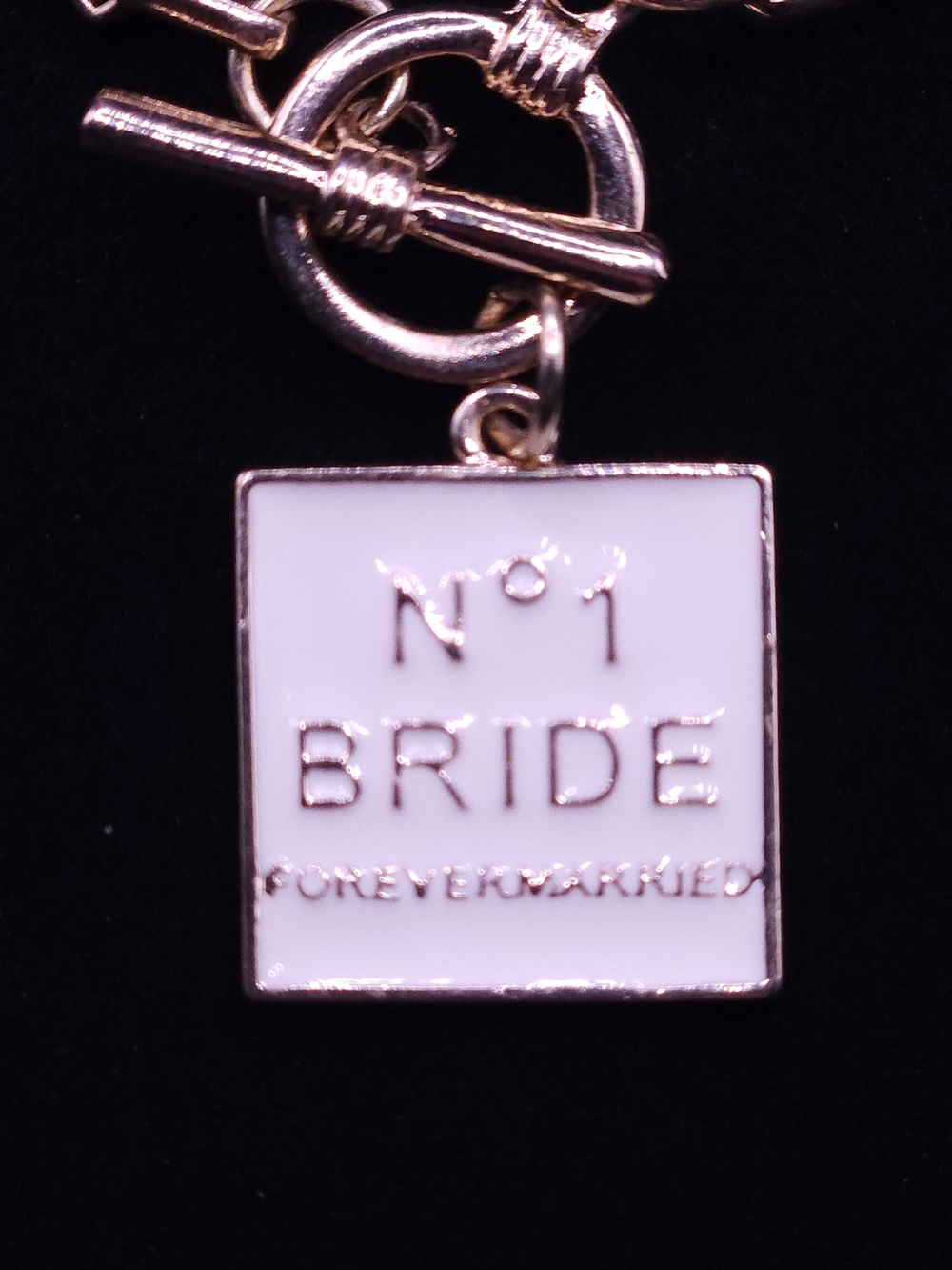 No.1 Bride White & Gold Tone Charm Necklace